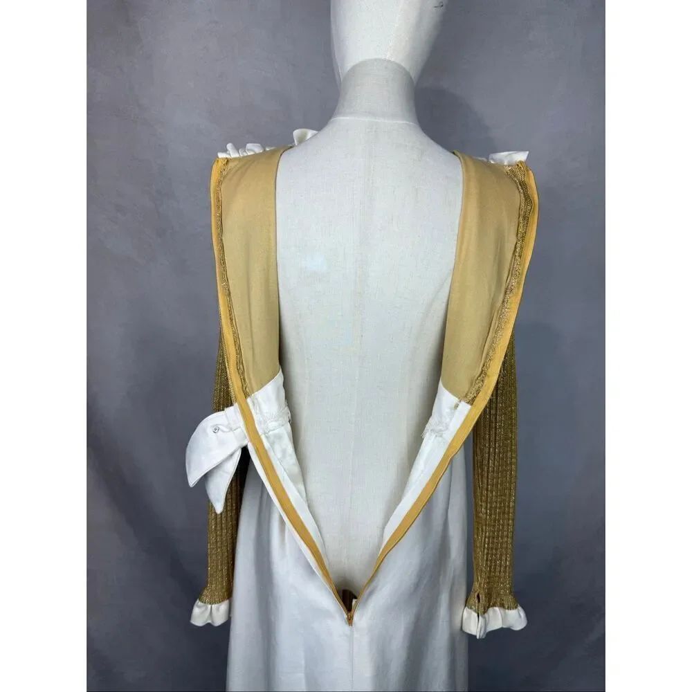 Vintage 1970s Gold Lurex Maxi Dress S Mod MCM Disco ILGWU - Picture 7 of 11